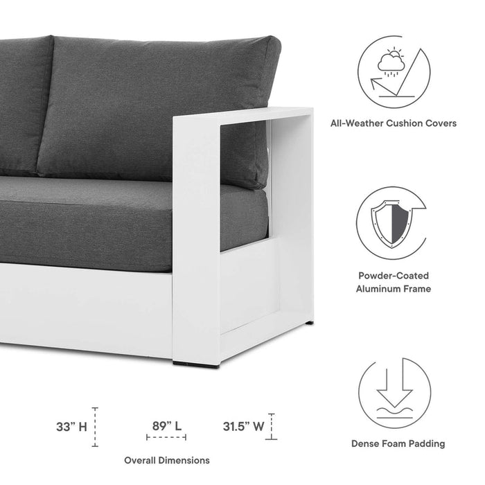 Tahoe Outdoor Patio Powder-Coated Aluminum Sofa in White Charcoal