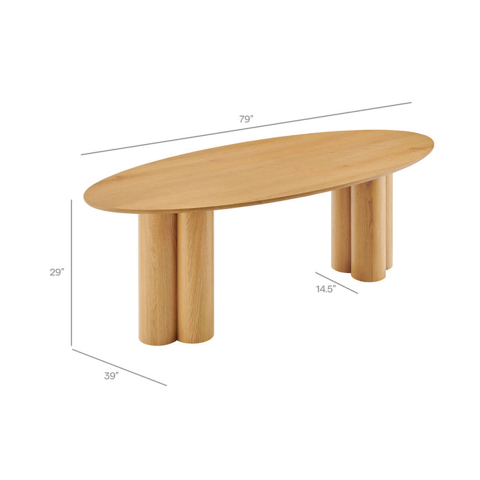 Renwick 79 Inch Oak Veneer Oval Pedestal Dining Table in Oak