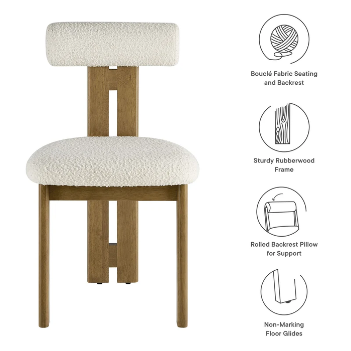 Torian Boucle Fabric Dining Chair Set of 2 in French Oak Ivory