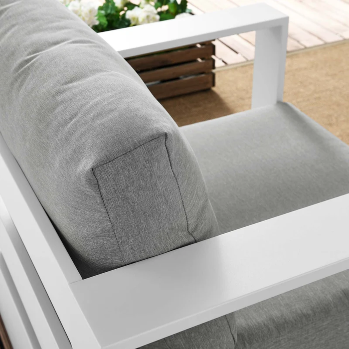 Tahoe Outdoor Patio Powder-Coated Aluminum Armchair in White Gray