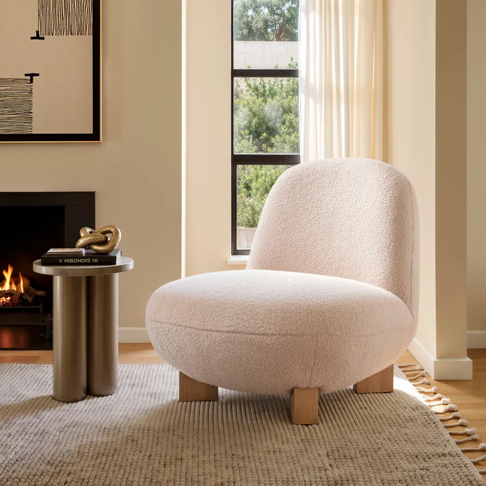 Norwood Faux Mohair Bean Shaped Accent Chair in Petal
