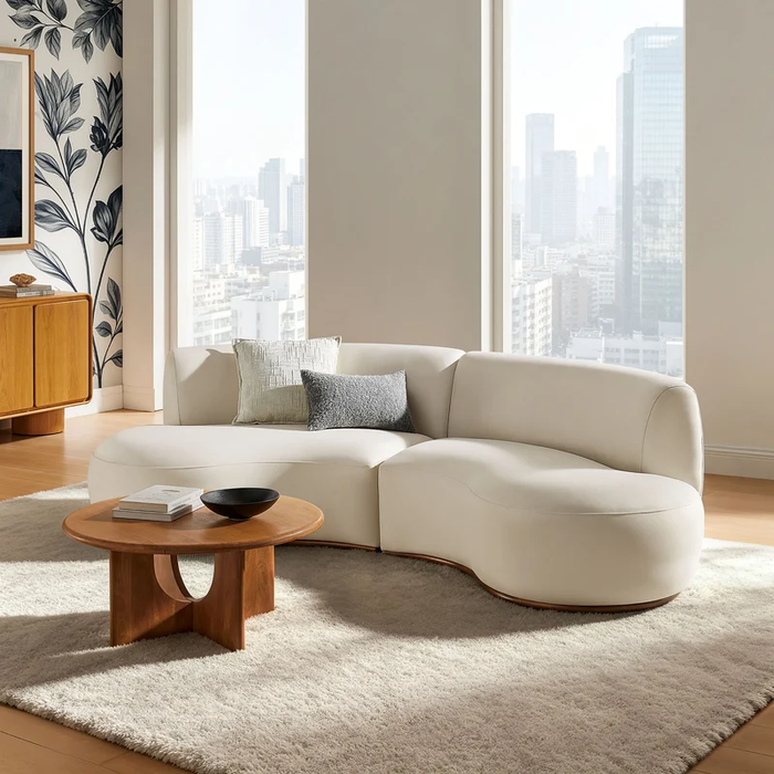 Rialta 2 Piece Curved Performance Velvet Sectional Sofa in Alabaster