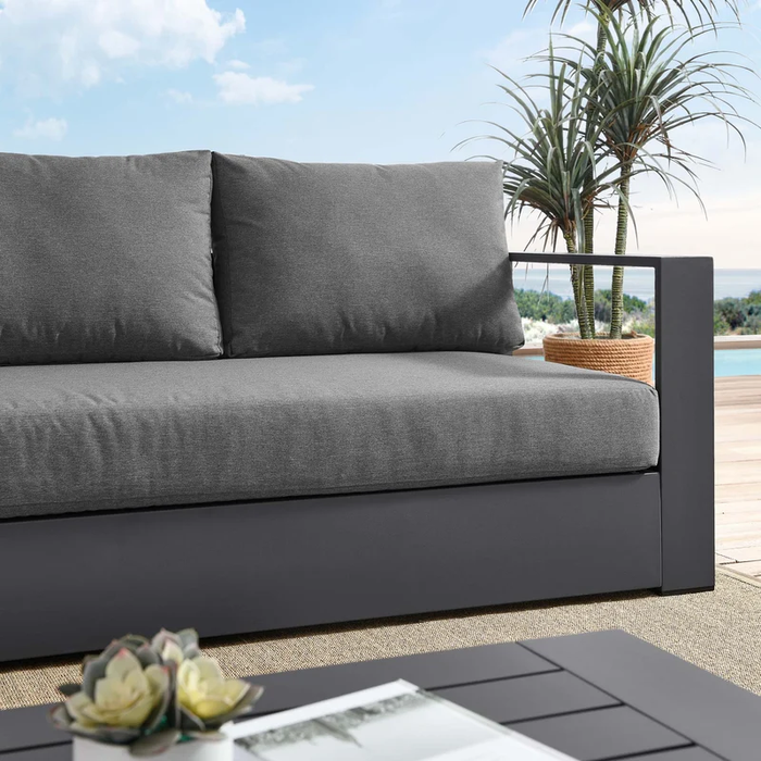 Tahoe Outdoor Patio Powder-Coated Aluminum Sofa in Gray Charcoal