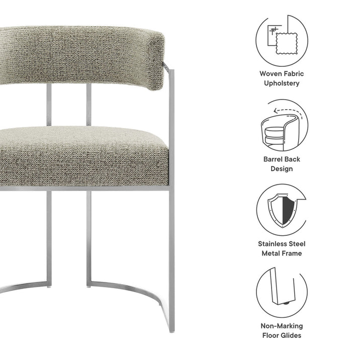 Huron Curved Back Fabric and Metal Dining Accent Chair in Silver Wheat