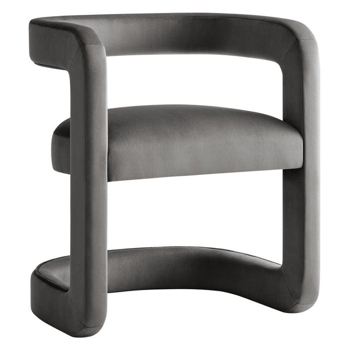 Winslow Barrel Performance Velvet Dining Chair in Storm Gray
