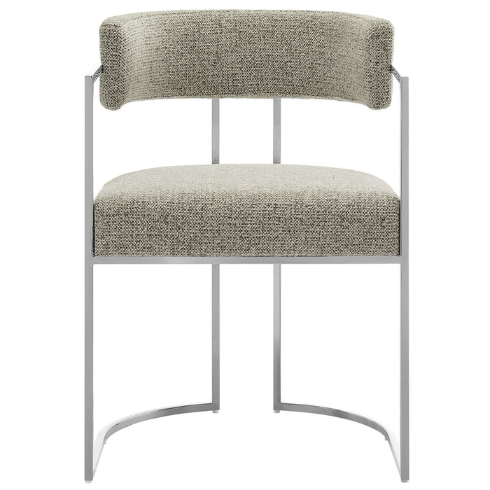 Huron Curved Back Fabric and Metal Dining Accent Chair in Silver Wheat