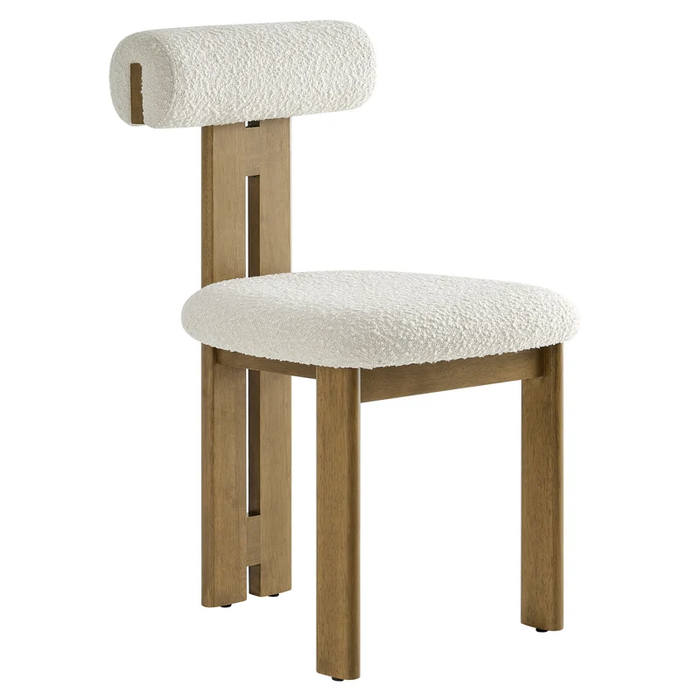 Torian Boucle Fabric Dining Chair Set of 2 in French Oak Ivory