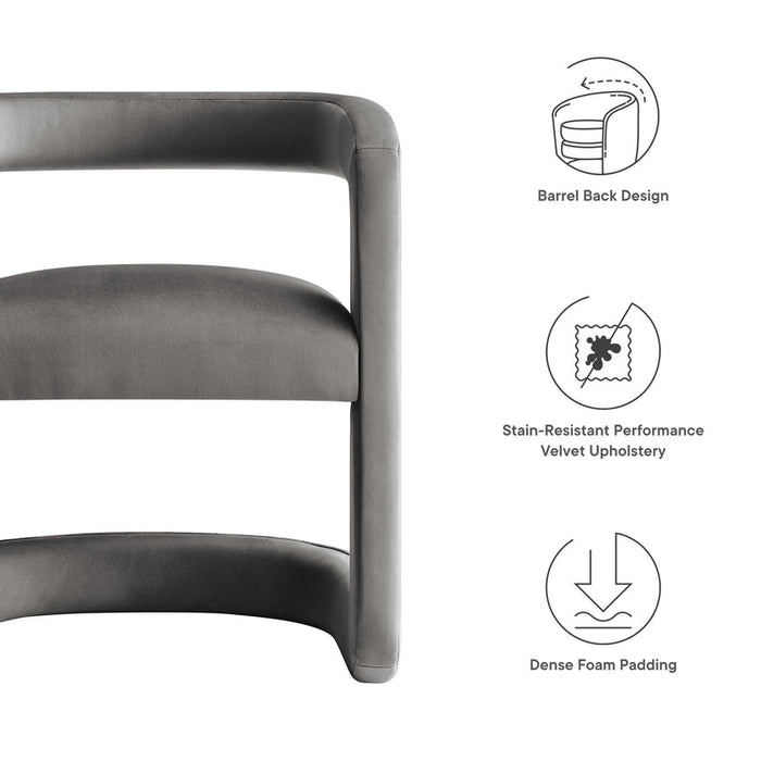 Winslow Barrel Performance Velvet Dining Chair in Storm Gray