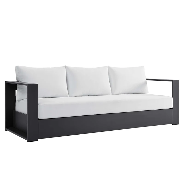 Tahoe Outdoor Patio Powder-Coated Aluminum Sofa in Gray White