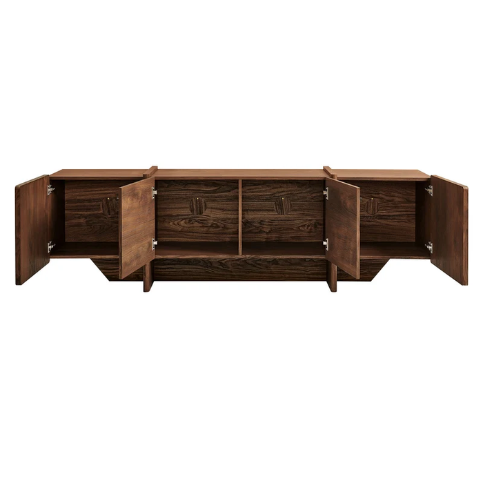 Yarrow 77 Inch Fluted Four Door TV Stand in Walnut