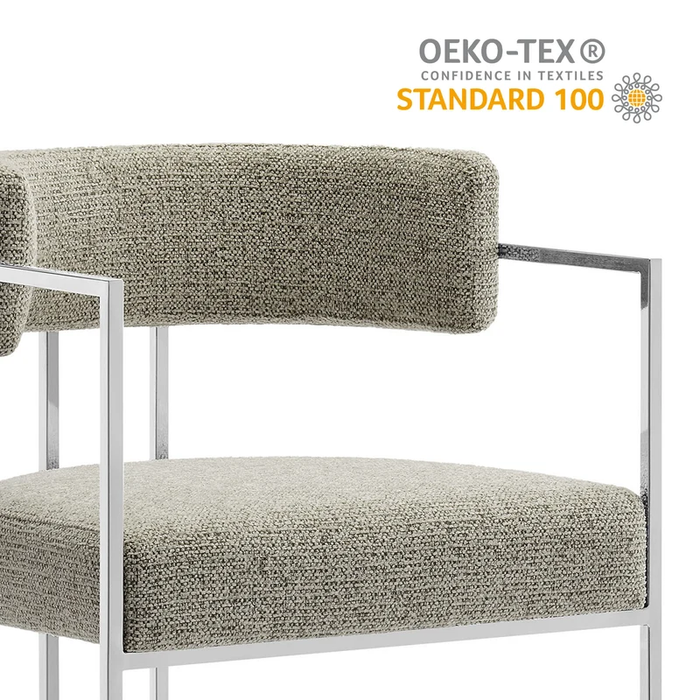 Huron Curved Back Fabric and Metal Dining Accent Chair in Silver Wheat