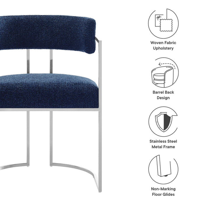 Huron Curved Back Fabric and Metal Dining Accent Chair in Silver Navy