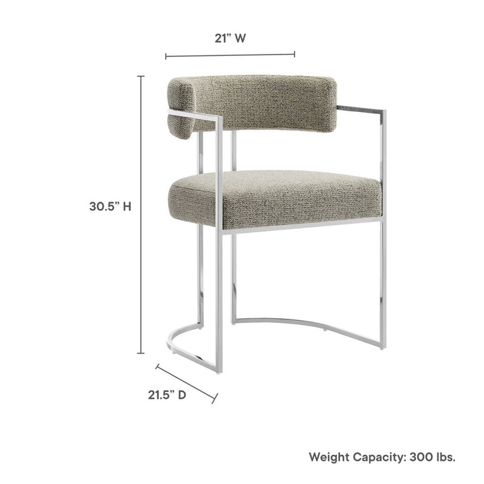 Huron Curved Back Fabric and Metal Dining Accent Chair in Silver Wheat