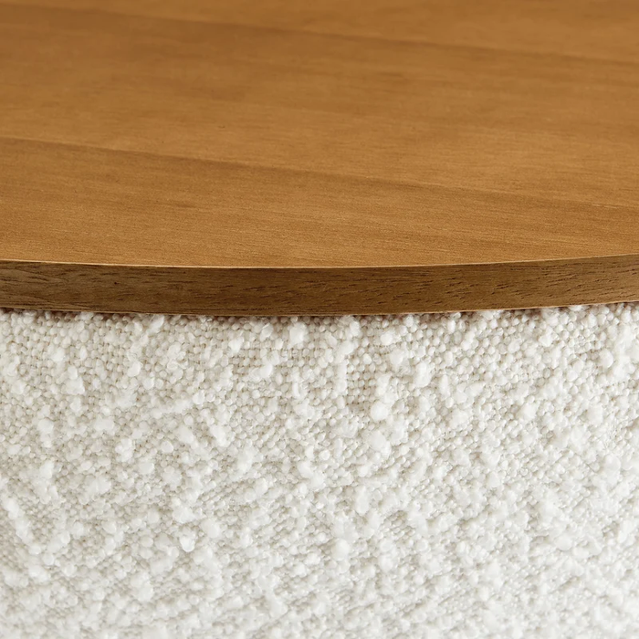 Tridome Round Boucle Upholstered Storage Coffee Table in Natural Ivory