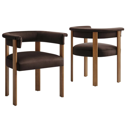 Imogen Performance Velvet Barrel Dining Chairs Set of 2 in Chocolate Brown Deep Brown