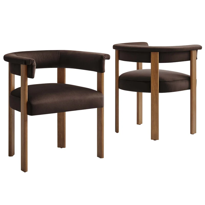 Imogen Performance Velvet Barrel Dining Chairs Set of 2 in Chocolate Brown Deep Brown