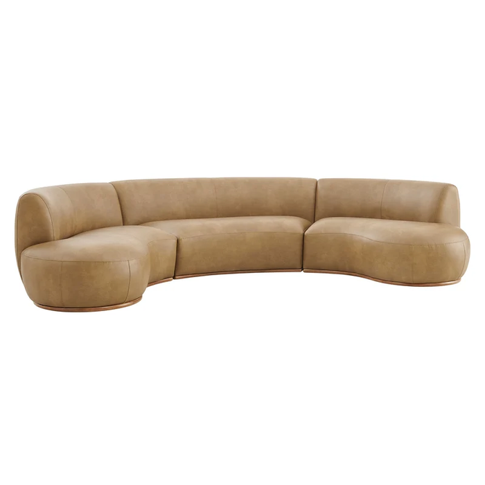 Rialta 3 Piece Curved Vegan Leather Sectional Sofa in Toast