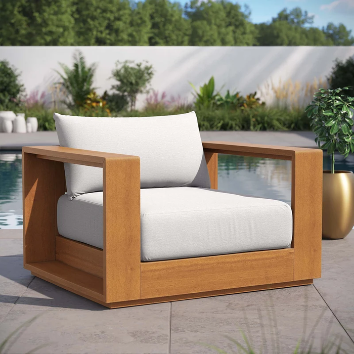 Tahoe Outdoor Patio Acacia Wood Chair in Natural Light Gray