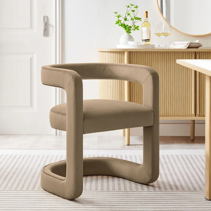 Winslow Barrel Performance Velvet Dining Chair in Taupe
