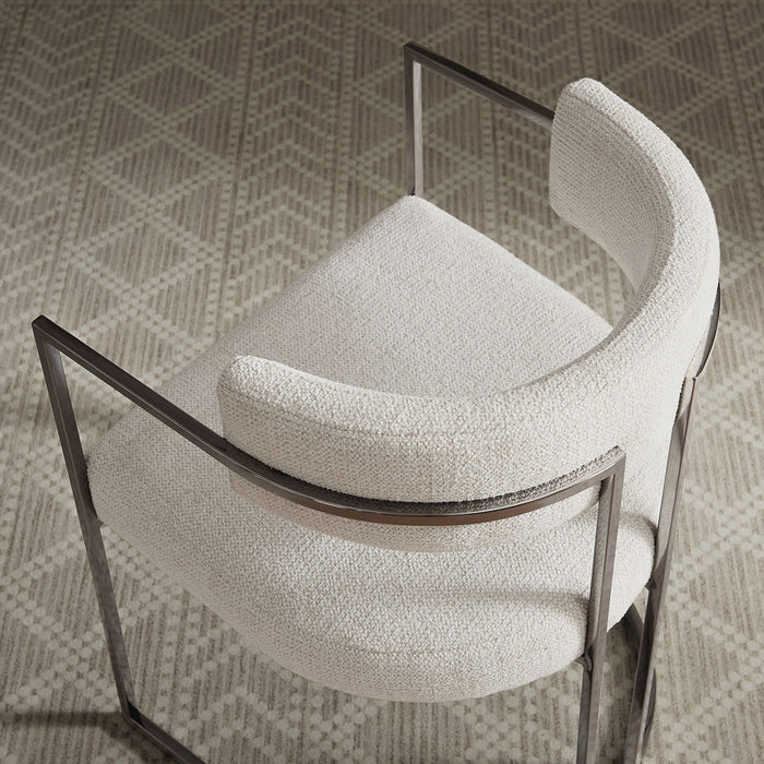 Huron Curved Back Fabric and Metal Dining Accent Chair in Silver Cream