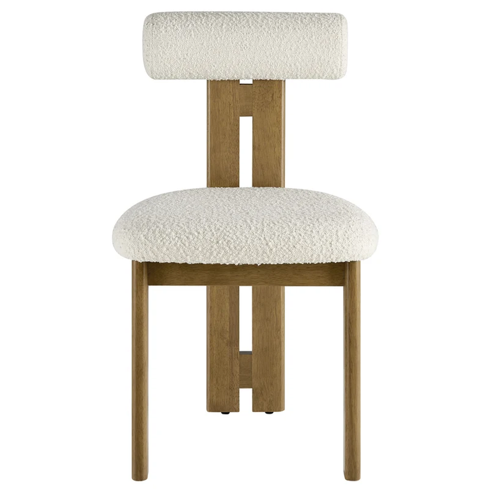 Torian Boucle Fabric Dining Chair Set of 2 in French Oak Ivory