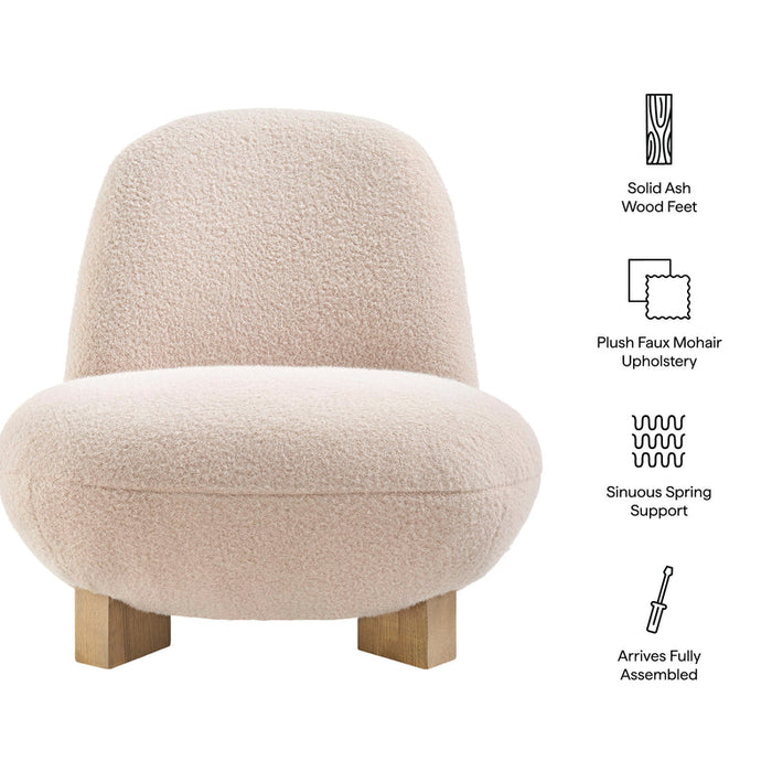 Norwood Faux Mohair Bean Shaped Accent Chair in Petal