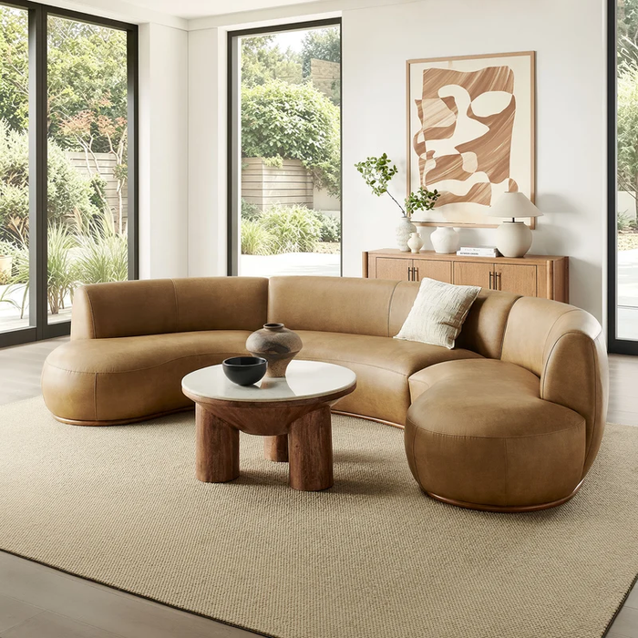 Rialta 3 Piece Curved Vegan Leather Sectional Sofa in Toast