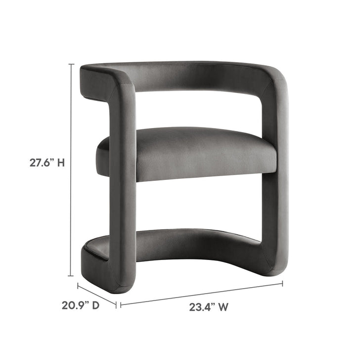 Winslow Barrel Performance Velvet Dining Chair in Storm Gray