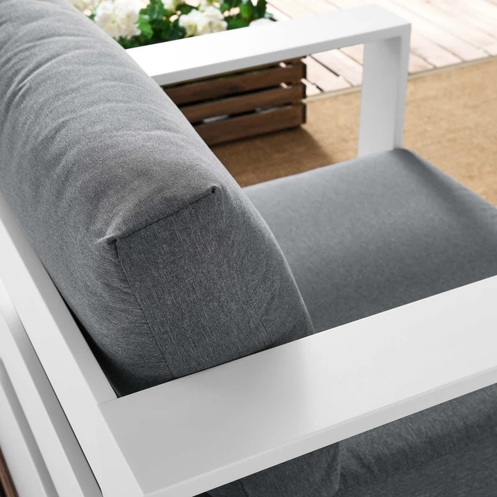 Tahoe Outdoor Patio Powder-Coated Aluminum Armchair in White Charcoal