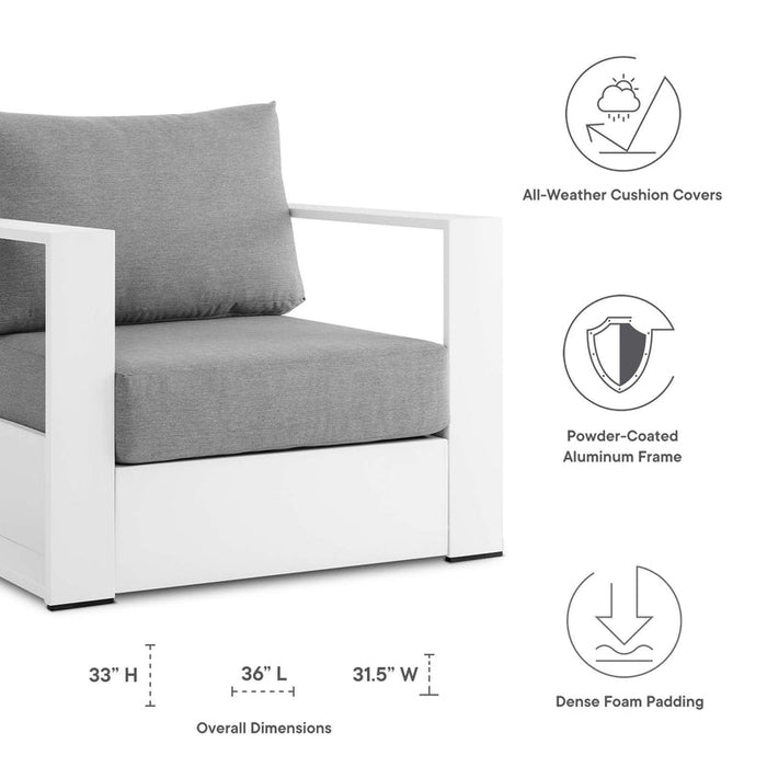 Tahoe Outdoor Patio Powder-Coated Aluminum Armchair in White Gray