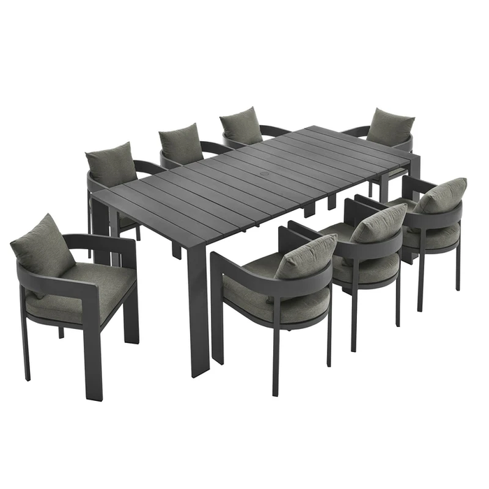 Tahoe 9-Piece Outdoor Patio Aluminum Dining Set in Gray Charcoal