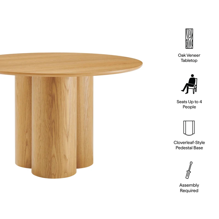 Renwick 47 Inch Oak Veneer Round Pedestal Dining Table in Oak