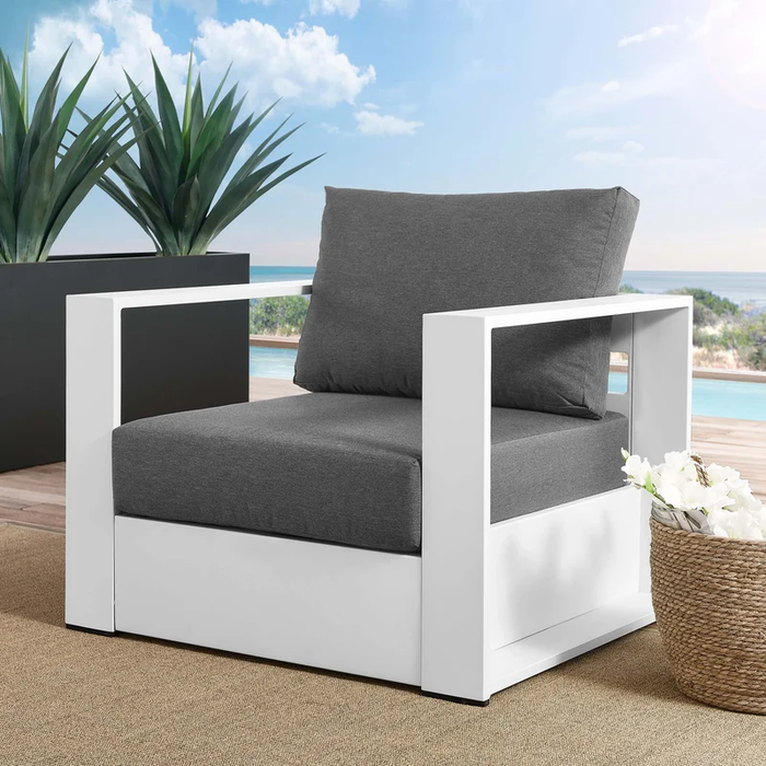 Tahoe Outdoor Patio Powder-Coated Aluminum Armchair in White Charcoal