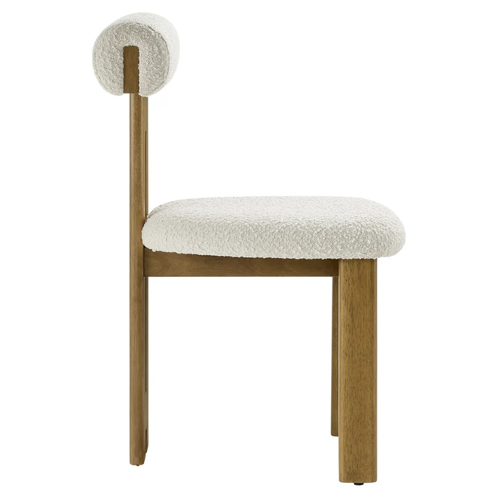 Torian Boucle Fabric Dining Chair Set of 2 in French Oak Ivory
