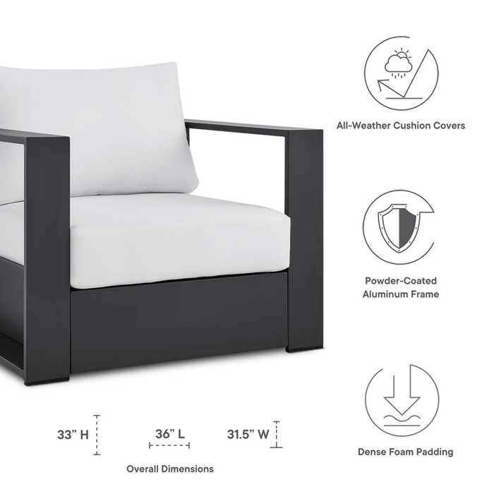 Tahoe Outdoor Patio Powder-Coated Aluminum Armchair in Gray White