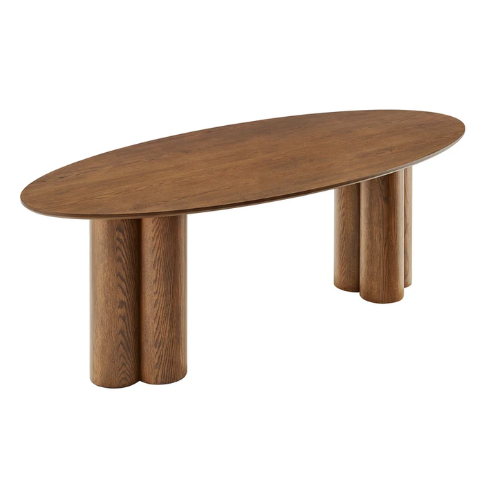 Renwick 79 Inch Oak Veneer Oval Pedestal Dining Table in Walnut