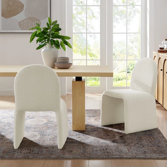 Junia Boucle Upholstered Arch Armless Dining Chair in Cream