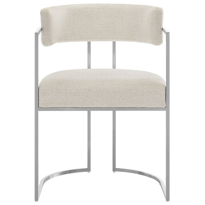 Huron Curved Back Fabric and Metal Dining Accent Chair in Silver Cream
