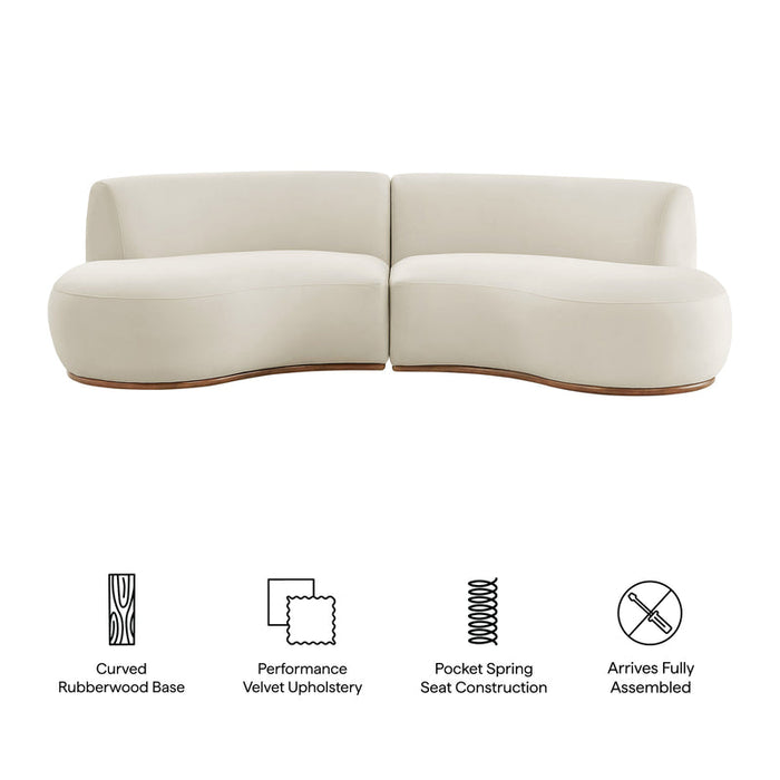 Rialta 2 Piece Curved Performance Velvet Sectional Sofa in Alabaster
