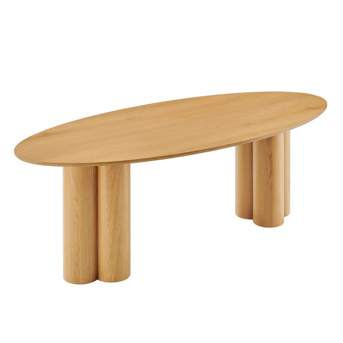 Renwick 79 Inch Oak Veneer Oval Pedestal Dining Table in Oak