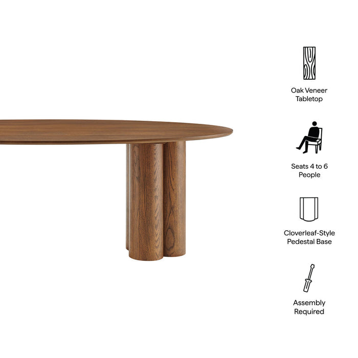 Renwick 79 Inch Oak Veneer Oval Pedestal Dining Table in Walnut
