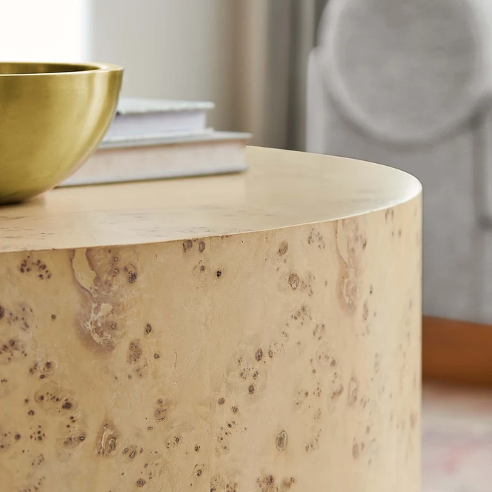 Cosmos 35" Round Burl Wood Coffee Table in Natural Burl