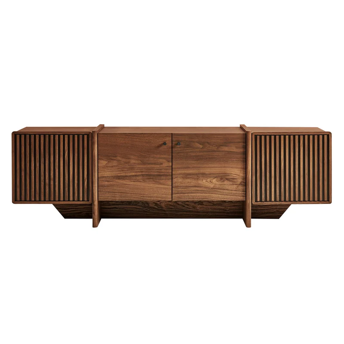 Yarrow 77 Inch Fluted Four Door TV Stand in Walnut