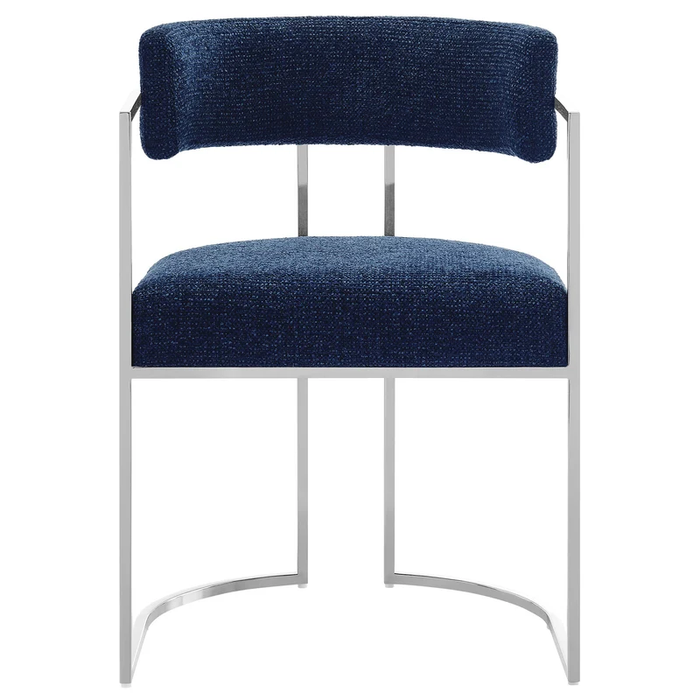 Huron Curved Back Fabric and Metal Dining Accent Chair in Silver Navy