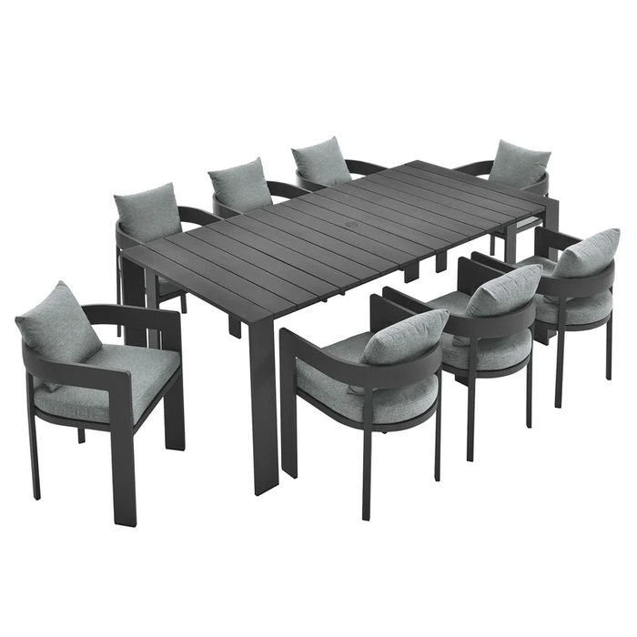 Tahoe 9-Piece Outdoor Patio Aluminum Dining Set in Gray Gray