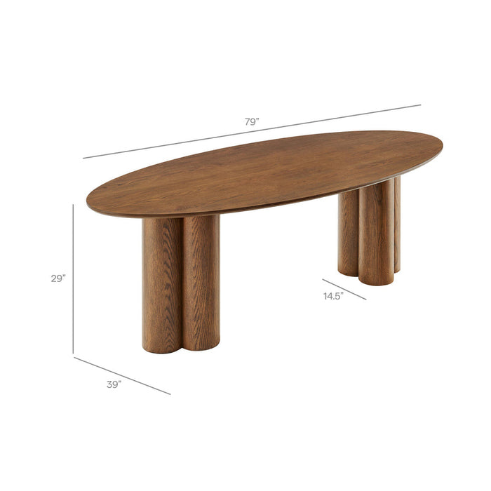Renwick 79 Inch Oak Veneer Oval Pedestal Dining Table in Walnut