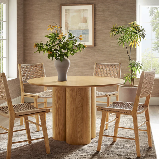 Renwick 47 Inch Oak Veneer Round Pedestal Dining Table in Oak