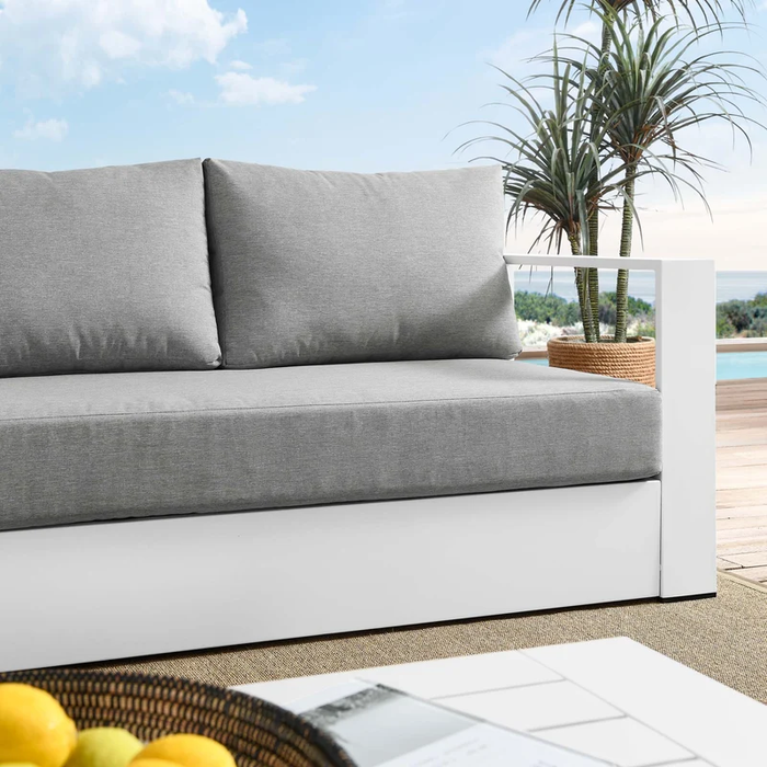 Tahoe Outdoor Patio Powder-Coated Aluminum Sofa in White Gray