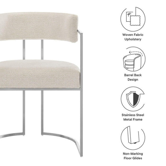 Huron Curved Back Fabric and Metal Dining Accent Chair in Silver Cream