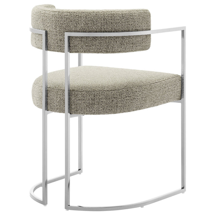 Huron Curved Back Fabric and Metal Dining Accent Chair in Silver Wheat
